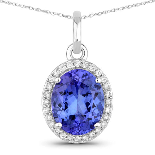 2.36 Carat Genuine Tanzanite and White Diamond 14K White Gold Pendant