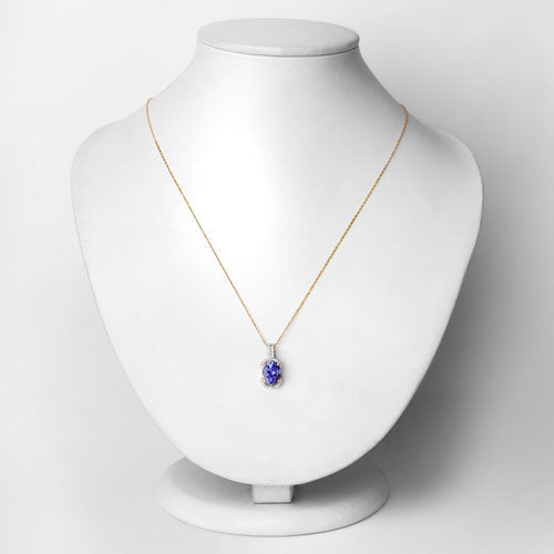 2.27 Carat Genuine Tanzanite and White Diamond 14K Yellow Gold Pendant