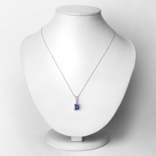 2.41 Carat Genuine Tanzanite and White Diamond 14K White Gold Pendant