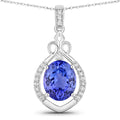 3.02 Carat Genuine Tanzanite and White Diamond 14K White Gold Pendant