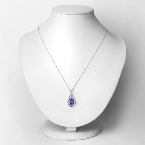 3.02 Carat Genuine Tanzanite and White Diamond 14K White Gold Pendant