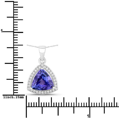2.78 Carat Genuine Tanzanite and White Diamond 14K White Gold Pendant
