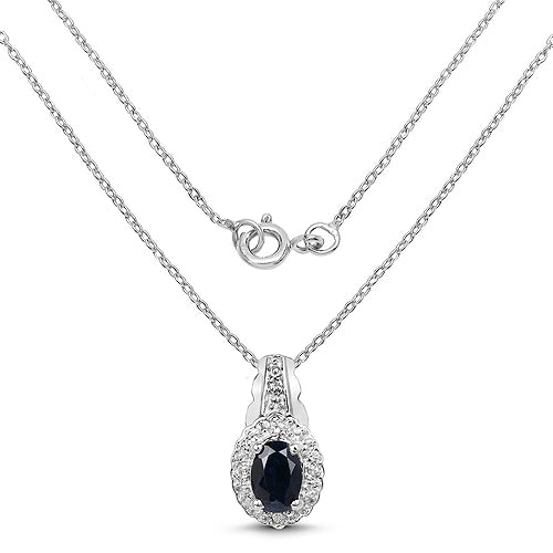 0.98 Carat Genuine Blue Sapphire and White Topaz .925 Sterling Silver Pendant