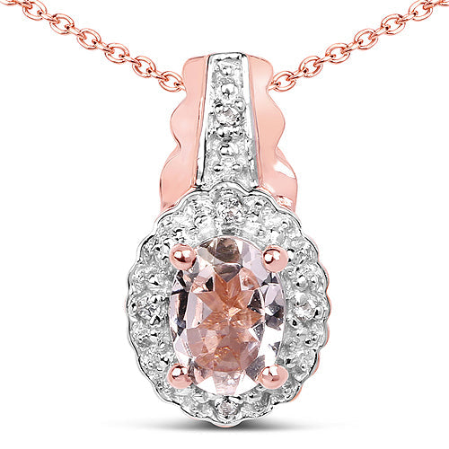 14K Rose Gold Plated 0.73 Carat Genuine Morganite & White Topaz .925 Sterling Silver Pendant