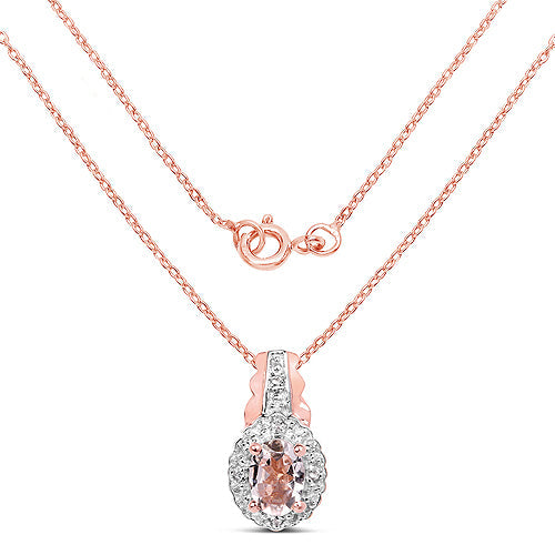 14K Rose Gold Plated 0.73 Carat Genuine Morganite & White Topaz .925 Sterling Silver Pendant