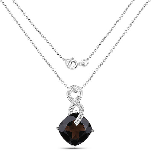 12.36 Carat Genuine Smoky Quartz and White Topaz .925 Sterling Silver Pendant