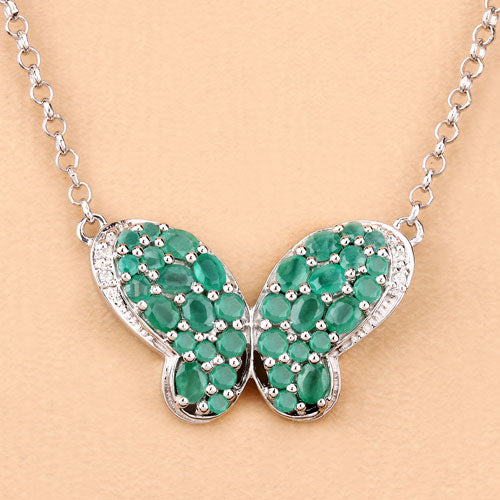 2.80 Carat Genuine Emerald and White Zircon .925 Sterling Silver Pendant
