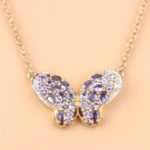 3.31 Carat Genuine Tanzanite and White Zircon .925 Sterling Silver Pendant