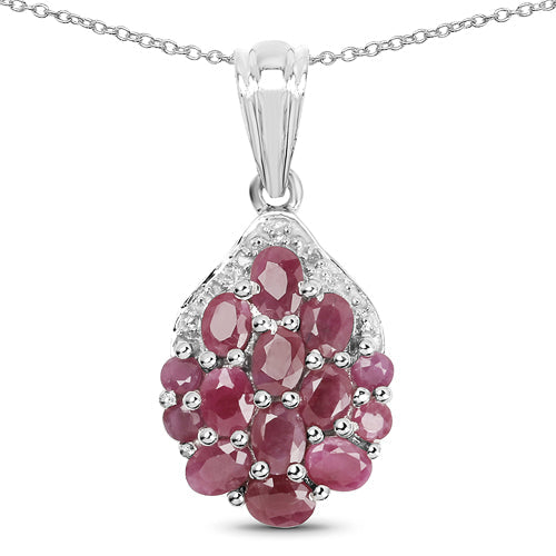 2.54 Carat Genuine Ruby & White Diamond .925 Sterling Silver Pendant