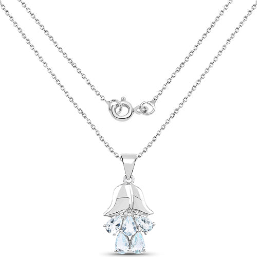 1.75 Carat Genuine Aquamarine .925 Sterling Silver Pendant