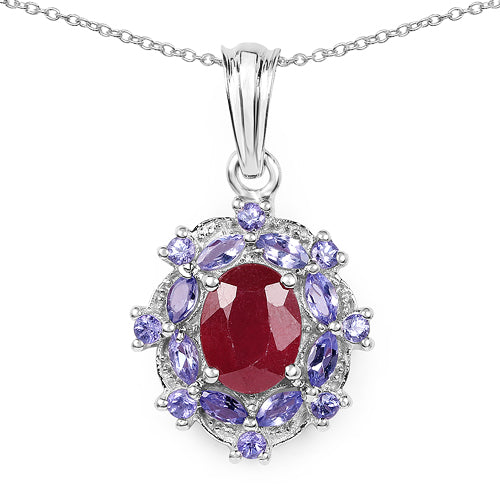 3.22 Carat Genuine Glass Filled Ruby & Tanzanite .925 Sterling Silver Pendant