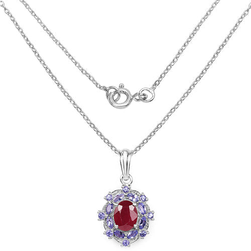 3.22 Carat Genuine Glass Filled Ruby & Tanzanite .925 Sterling Silver Pendant