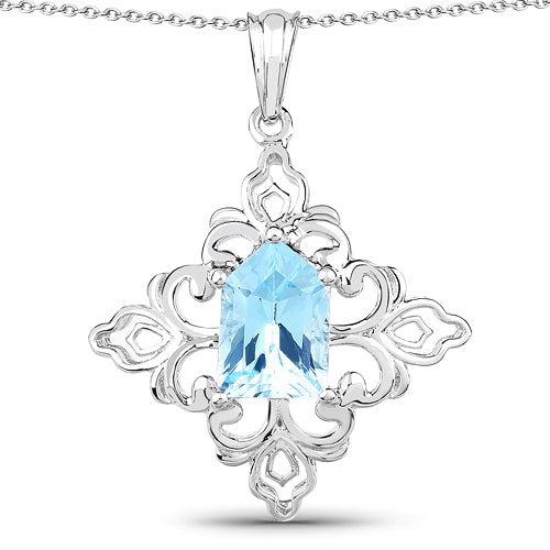 6.10 Carat Genuine Swiss Blue Topaz .925 Sterling Silver Pendant