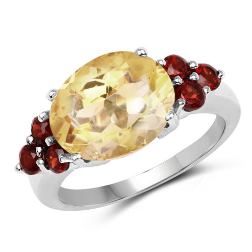 5.52 Carat Genuine Citrine and Garnet .925 Sterling Silver Ring