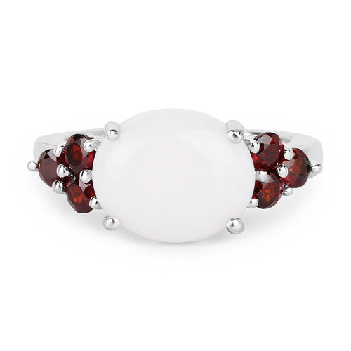 3.58 Carat Genuine Opal & Garnet .925 Sterling Silver Ring