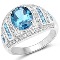 3.24 Carat Genuine London Blue Topaz and White Topaz .925 Sterling Silver Ring
