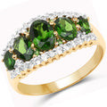 Anillo de plata esterlina .925 con diopsido de cromo genuino de 2.70 quilates y topacio blanco, chapado en oro amarillo de 18 quilates