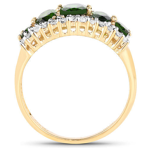 Anillo de plata esterlina .925 con diopsido de cromo genuino de 2.70 quilates y topacio blanco, chapado en oro amarillo de 18 quilates