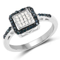 0.28 Carat Genuine Blue Diamond and White Diamond .925 Sterling Silver Ring