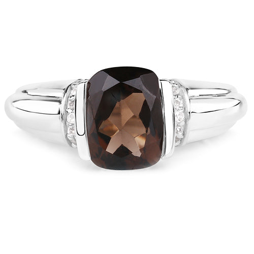 2.03 Carat Genuine Smoky Quartz & White Topaz .925 Sterling Silver Ring