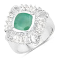 2.57 Carat Genuine Emerald, White Topaz and White Diamond .925 Sterling Silver Ring
