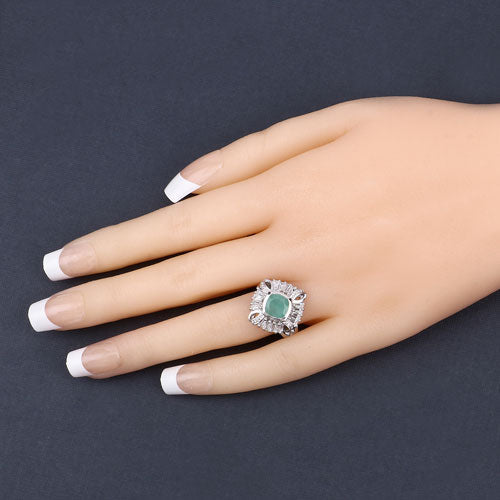 2.57 Carat Genuine Emerald, White Topaz and White Diamond .925 Sterling Silver Ring