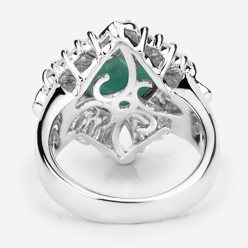2.57 Carat Genuine Emerald, White Topaz and White Diamond .925 Sterling Silver Ring