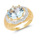 14K Yellow Gold Plated 5.27 Carat Genuine Blue Topaz & White Topaz .925 Sterling Silver Ring