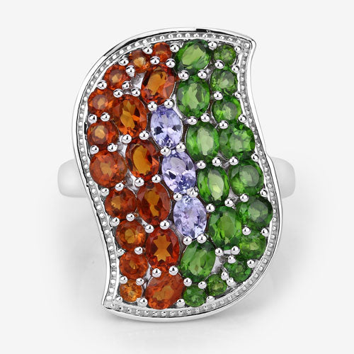 4.18 Carat Genuine Multi Stones .925 Sterling Silver Ring