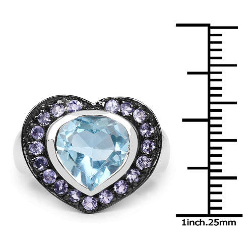 4.17 Carat Genuine Blue Topaz & Tanzanite .925 Sterling Silver Ring
