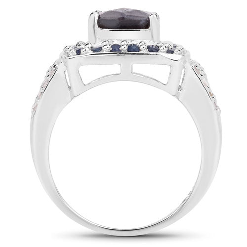 3.58 Carat Genuine Labradorite, Blue Sapphire and and White Topaz .925 Sterling Silver Ring