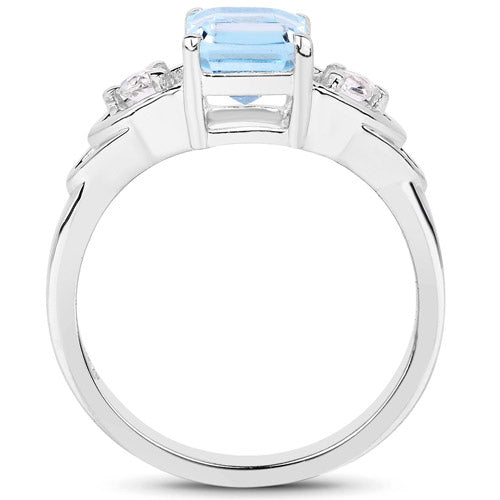 1.76 Carat Genuine Blue Topaz & White Topaz .925 Sterling Silver Ring