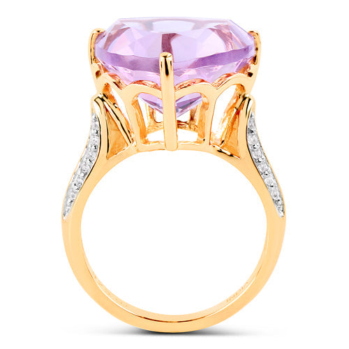 14K Yellow Gold Plated 10.44 Carat Genuine Pink Amethyst and White Topaz .925 Sterling Silver Ring