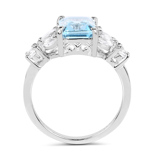 3.38 Carat Genuine Blue Topaz & White Topaz .925 Sterling Silver Ring