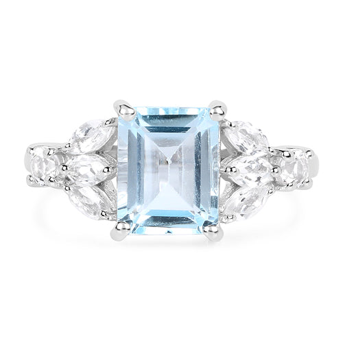 3.38 Carat Genuine Blue Topaz & White Topaz .925 Sterling Silver Ring