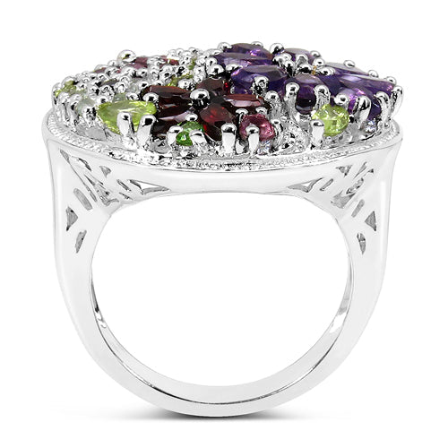 4.02 Carat Genuine Multi Stones .925 Sterling Silver Ring