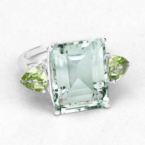 11.90 Carat Genuine Green Amethyst and Peridot .925 Sterling Silver Ring