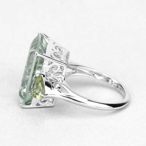 11.90 Carat Genuine Green Amethyst and Peridot .925 Sterling Silver Ring
