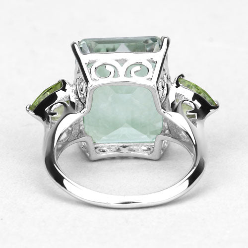 11.90 Carat Genuine Green Amethyst and Peridot .925 Sterling Silver Ring