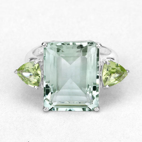 11.90 Carat Genuine Green Amethyst and Peridot .925 Sterling Silver Ring