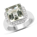 4.52 Carat Genuine Green Amethyst and White Topaz .925 Sterling Silver Ring
