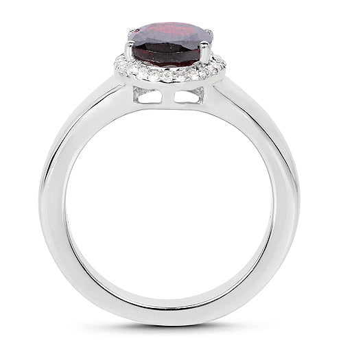 2.63 Carat Genuine  Garnet and White Topaz .925 Sterling Silver Ring