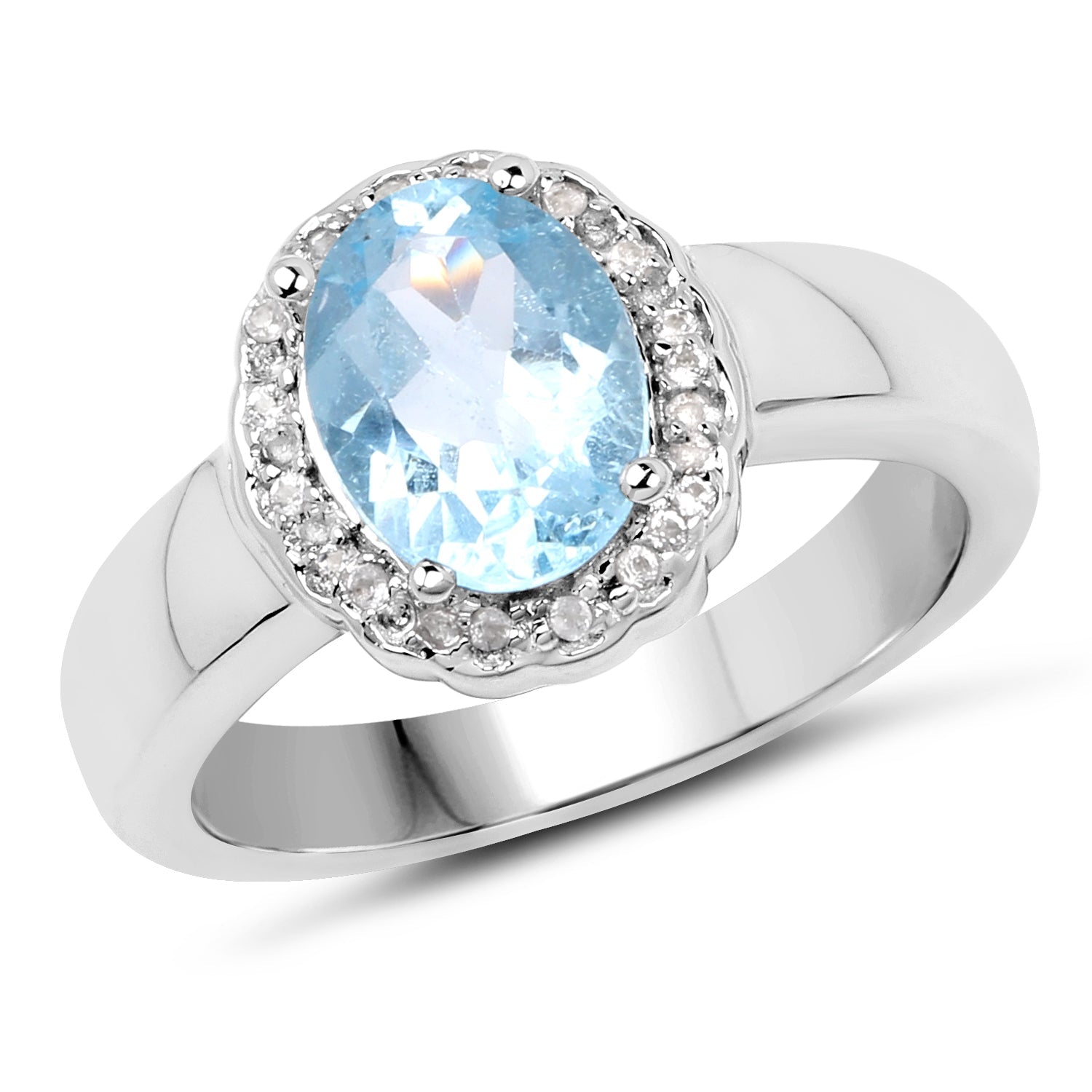 2.58 Carat Genuine Blue Topaz and White Topaz .925 Sterling Silver Ring