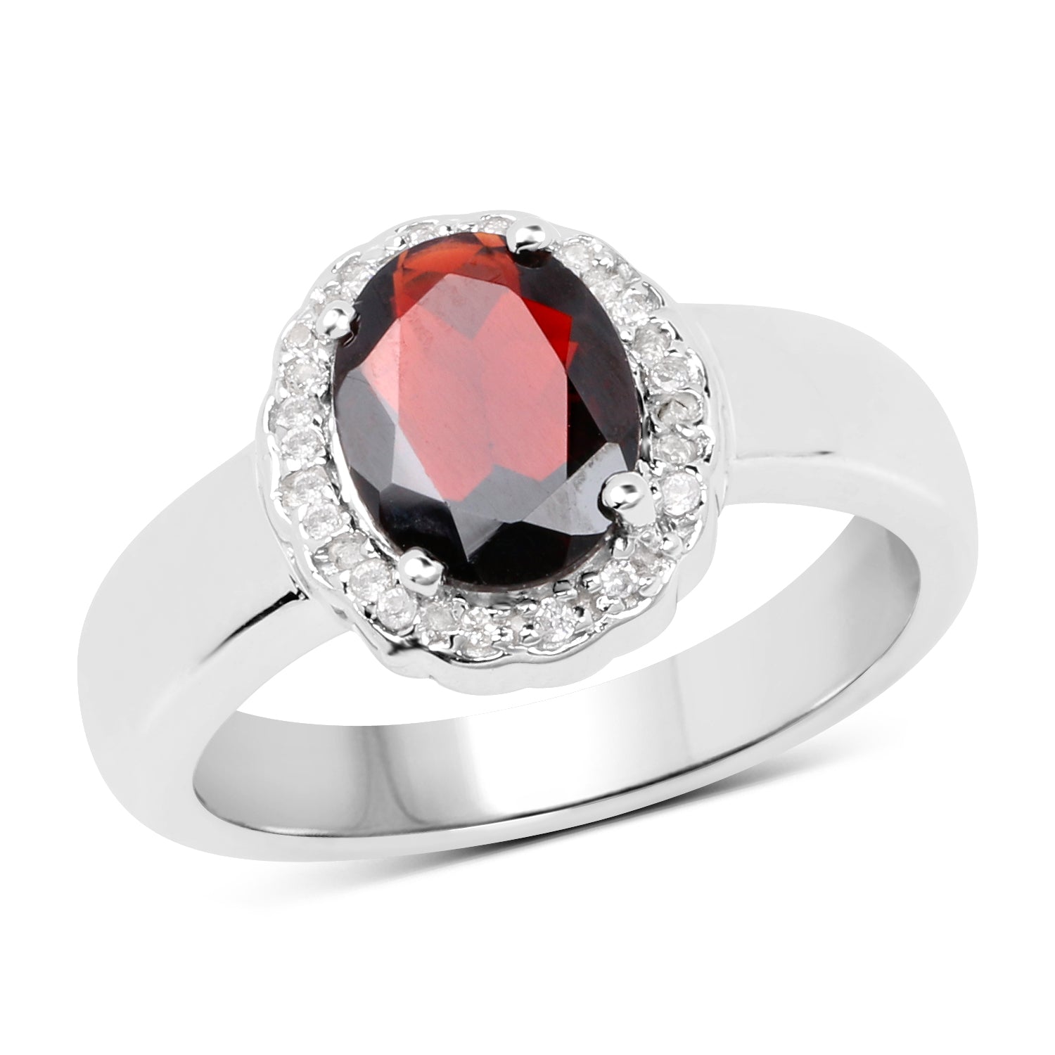 2.58 Carat Genuine Garnet and White Topaz .925 Sterling Silver Ring
