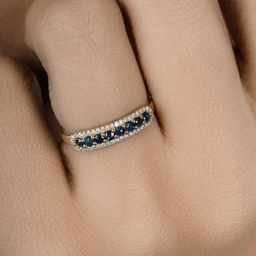 0.43 Carat Genuine Blue Sapphire and White Diamond 14K Yellow Gold Ring