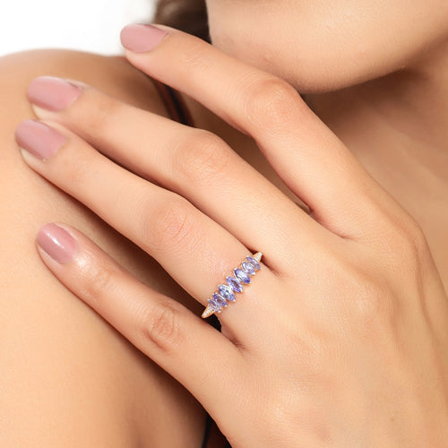 0.76 Carat Genuine Tanzanite and White Diamond 14K Yellow Gold Ring