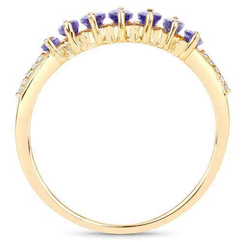 0.76 Carat Genuine Tanzanite and White Diamond 14K Yellow Gold Ring