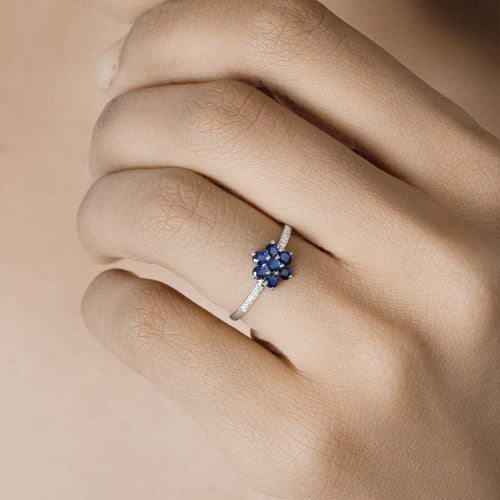 0.59 Carat Genuine Blue Sapphire and White Diamond 14K White Gold Ring