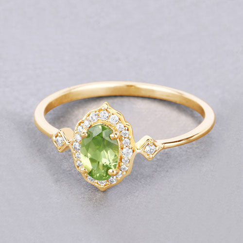 0.49 Carat Genuine Peridot and White Diamond 10K Yellow Gold Ring