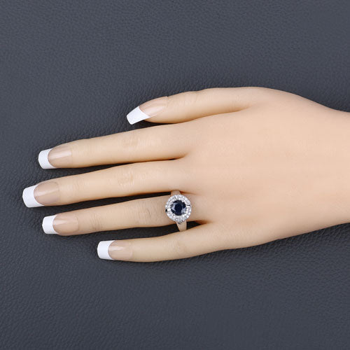 1.71 Carat Genuine Blue Sapphire and White Diamond 10K White Gold Ring